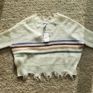 Rue21 Cream Off-the-Shoulder Sweater with Stripes